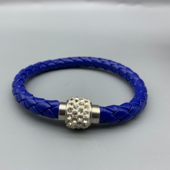 Royal Blue Braided Cord Bracelet with Magnetic Clasp & Rhinestones - Picture 2 of 5